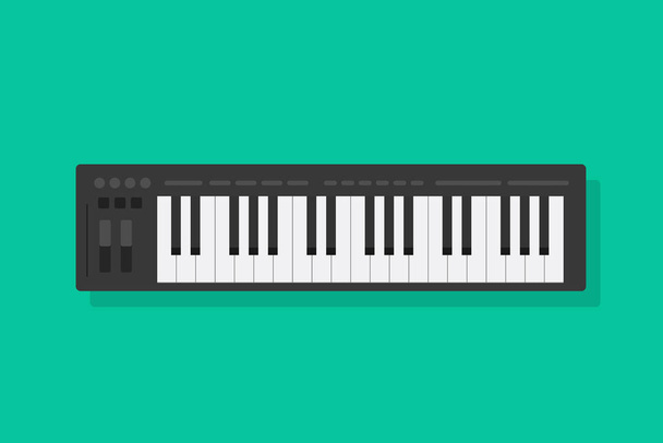 Electronic musical piano keyboard vector illustration, flat cartoon midi controller or synthesizer isolated clipart - Vector, Imagen