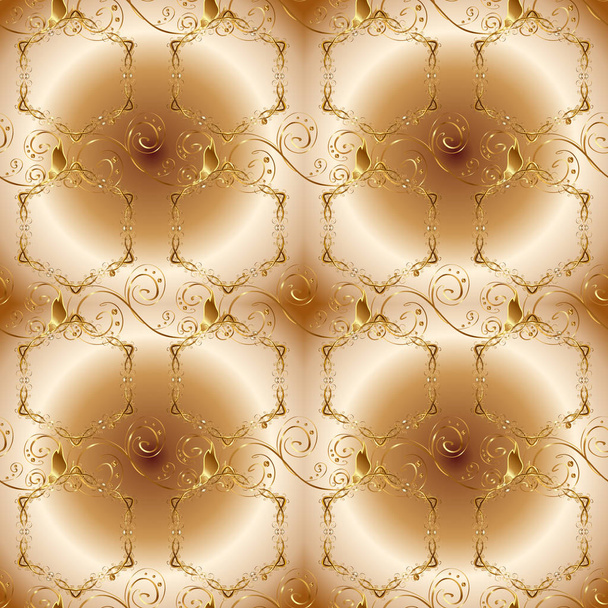 東洋ベクトル古典的なベージュ、茶色、黄色、黄金パターン。シームレスな抽象的な背景。ベクトル図. - ベクター画像