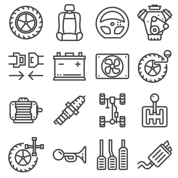 Vector Line Car Parts Icons Set. Pedals, Car Belt, Chassis, Car Exhaust, Wheel and more - Vektori, kuva