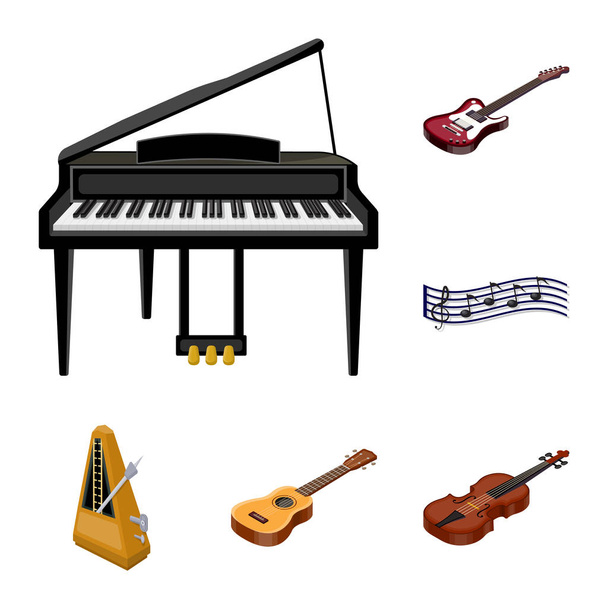 Musical instrument cartoon icons in set collection for design. String and Wind instrument isometric vector symbol stock web illustration. - Vektör, Görsel