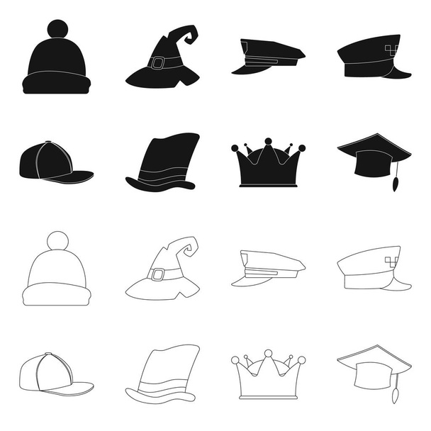 Isolated object of headwear and cap logo. Collection of headwear and accessory stock vector illustration. - Вектор,изображение