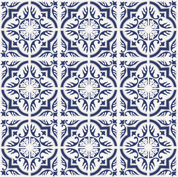 Portugalski niebieski płytki wzór - wektor Azulejos, mody projektowanie wnętrz płytki  - Wektor, obraz
