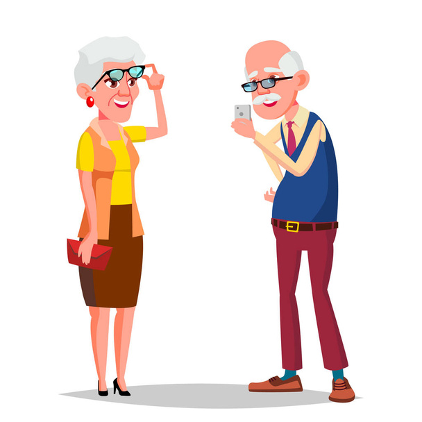 Vanhempi pari vektori. Nykyaikaiset isovanhemmat. Onnellinen olo. Ikääntynyt. Eurooppalainen. Eristetty tasainen sarjakuva kuvitus
 - Vektori, kuva
