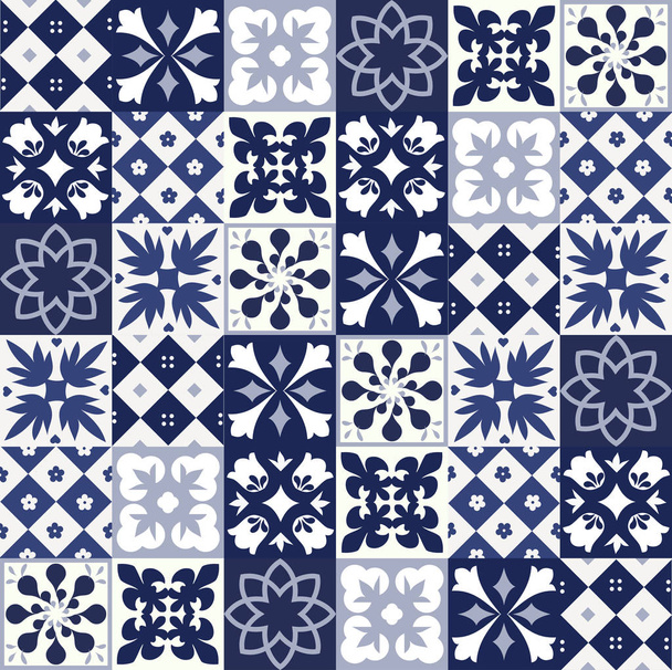 Patrón de azulejos azules portugueses - Azulejos vector, azulejos de diseño de interiores de moda
  - Vector, Imagen