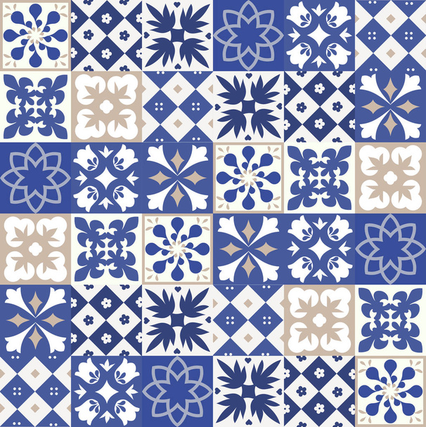Modèle de carreaux portugais bleu - vecteur Azulejos, carreaux de design d'intérieur de mode
  - Vecteur, image
