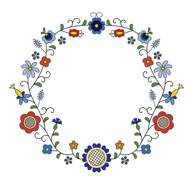 Traditional, modern Polish - Kashubian floral folk decoration vector, wzory kaszubskie, kaszubski wzr, haft - Vector, Image