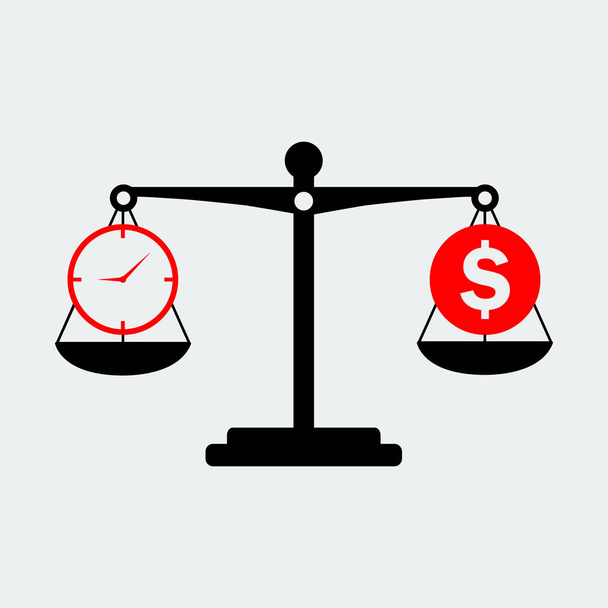Balanças pretas equilibram dinheiro e ícone do tempo
 - Vetor, Imagem