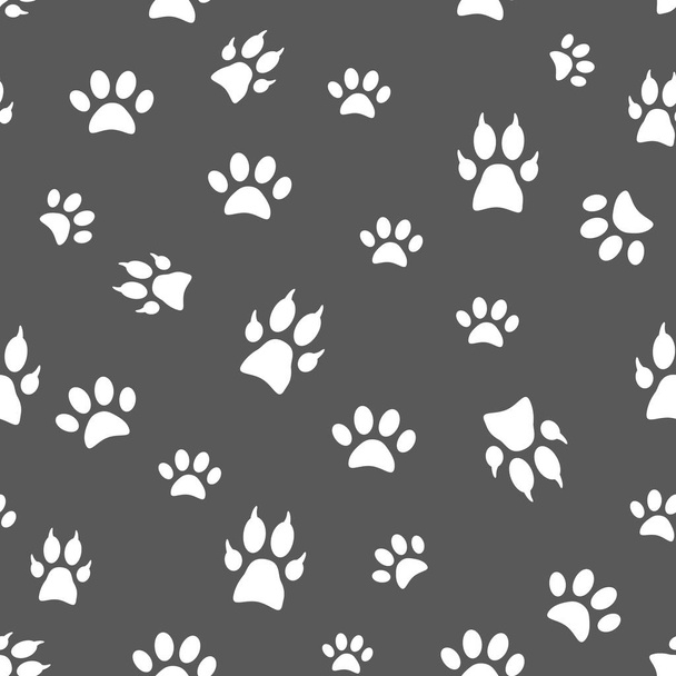 Vector seamless pattern and background with icons footprint to pets - Vektor, Bild