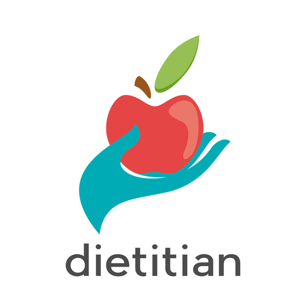Vector sign diet, dietitian. Hand and red apple - Vector, Image
