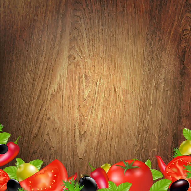 Wood Background With Vegetables - Vetor, Imagem