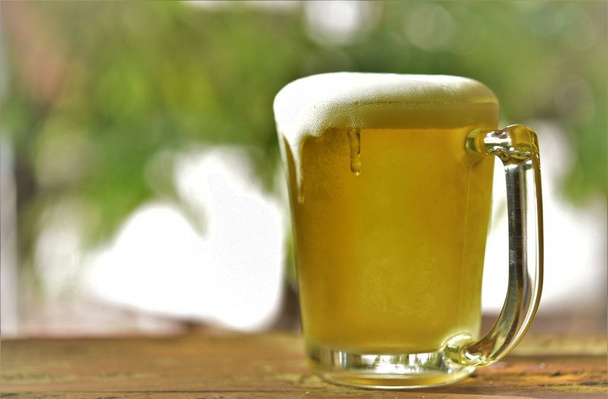 ποτήρι μπύρας στο τραπέζι στον κήπο - Φωτογραφία, εικόνα