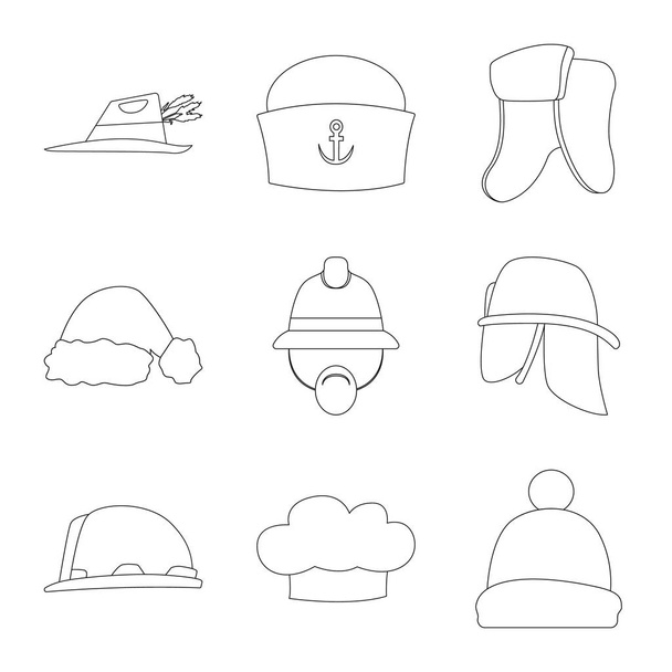 Vector illustration of headwear and cap sign. Collection of headwear and accessory stock symbol for web. - Vector, Image
