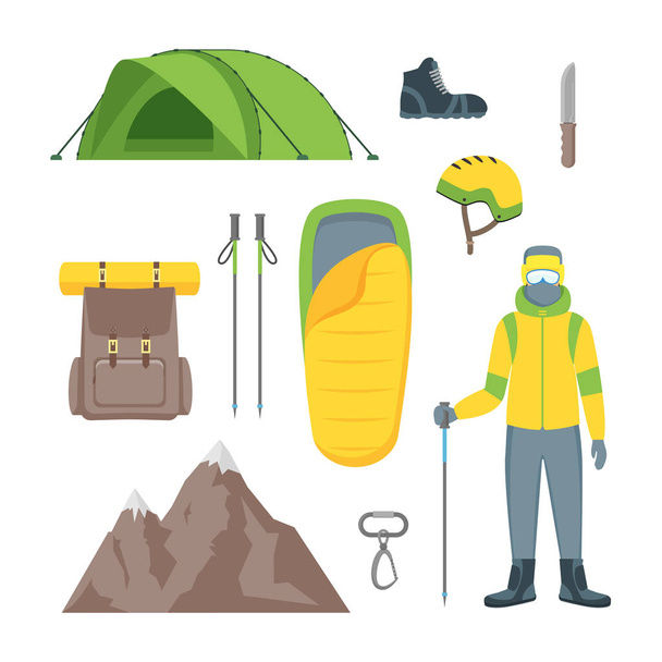 Cartoon Color Climbing Hiking Icon Set. Vector - ベクター画像