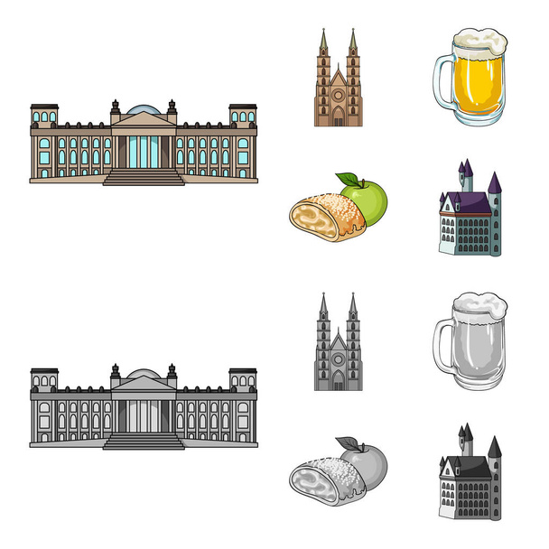 Country Germany cartoon,monochrome icons in set collection for design. Germany and landmark vector symbol stock web illustration. - Вектор,изображение