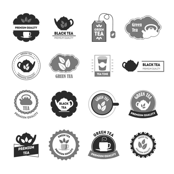 Cartoon Silhouette Tea Badges or Labels Set. Vector - Vector, imagen