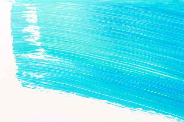 Abstract brushed cyan hand painted acrylic background, creative abstract hand painted background, close-up fragment of acrylic painting on paper with brush strokes - Foto, Imagem