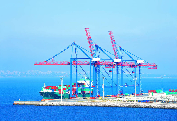 Port cargo crane, ship and container, Odessa, Ukraine - Photo, Image
