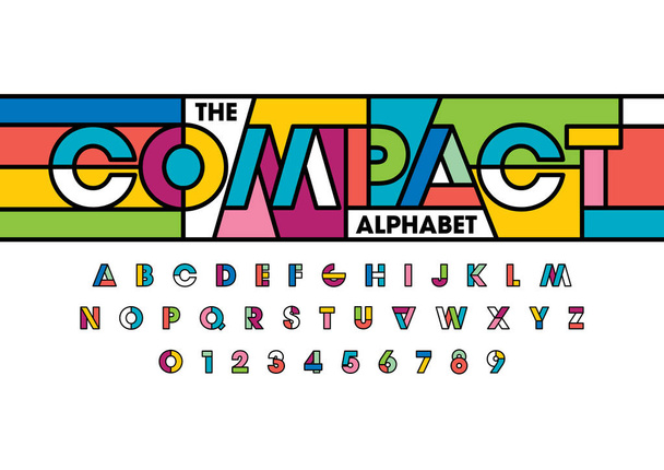 Kompaktní písmo a abeceda šablona, barevné vektorové ilustrace stylizované moderní písma  - Vektor, obrázek