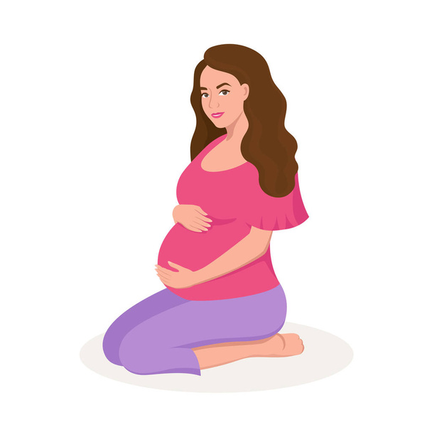 Mulher grávida feliz bonito isolado no fundo branco vetor plana ilustração
. - Vetor, Imagem