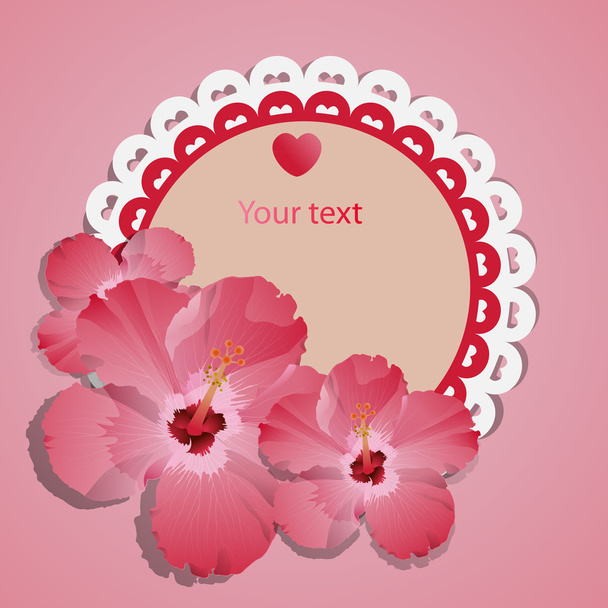 διάνυσμα δαντέλα πλαίσιο με ροζ Ανοιξιάτικα λουλούδια - Διάνυσμα, εικόνα