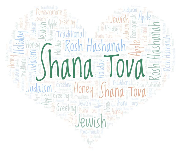 Shana Tova σε ένα σύννεφο λέξη σχήμα καρδιά. - Φωτογραφία, εικόνα