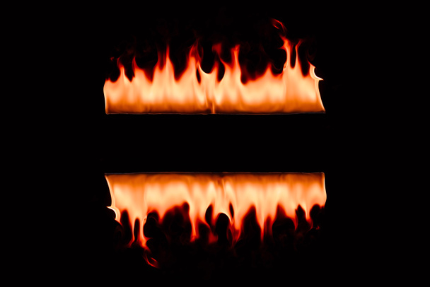 close up view of burning flame lines on black backdrop - Photo, Image