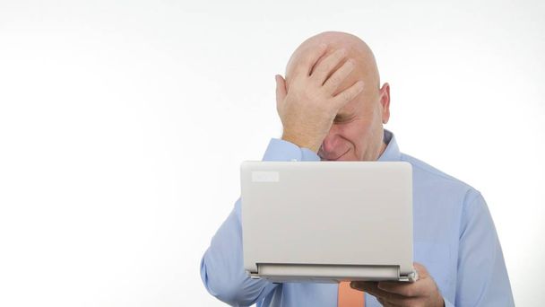 Disappointed Businessman Use Laptop Read Bad Financial News Gesticulate Nervous - Foto, Imagem