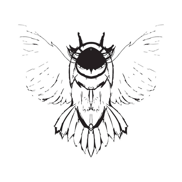 ベクター ライン アート フクロウ フクロウ黒と白のベクトル スケッチ タトゥーに便利 - ベクター画像