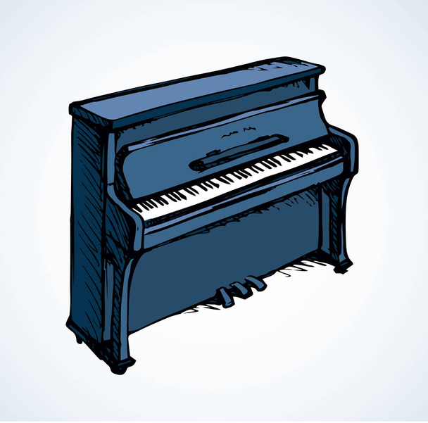 Ancient ebony harpsichord tune on white backdrop. Freehand outline ink hand drawn pianino logo emblem pictogram sketchy in artist retro scribble cartoon style pen on paper space for text. View closeup - Vector, Image