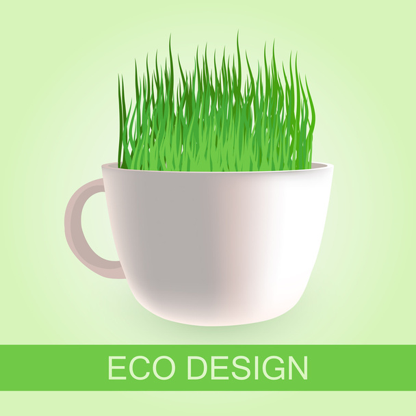 Eco design with fresh grass in a cup, vector - Vector, Image