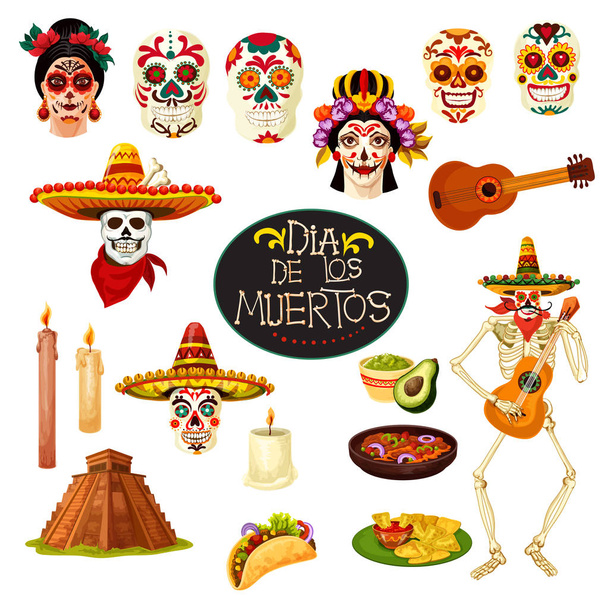 Dia de los Muertos σύμβολα. Ευχετήρια κάρτα διάνυσμα - Διάνυσμα, εικόνα