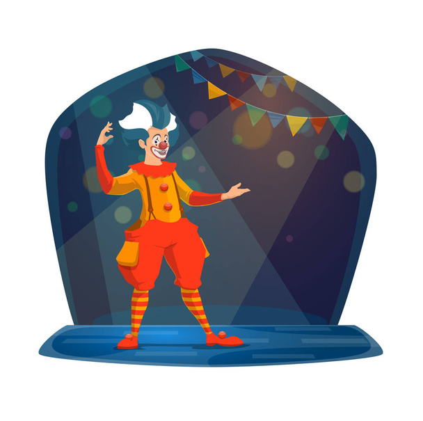Circus show of clown in bright costume and makeup - Vector, Image
