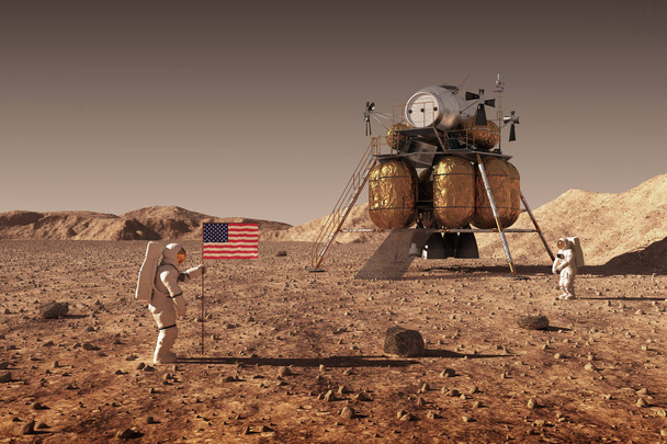 Astronauts Set An American Flag On The Planet Mars - Foto, Bild