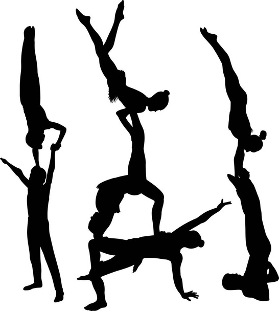 Gymnasten acrobaten vector zwarte silhouet - Vector, afbeelding