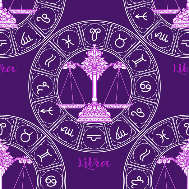 El patrón sin costuras con los símbolos del horóscopo, los indicios del zodíaco
 - Vector, imagen