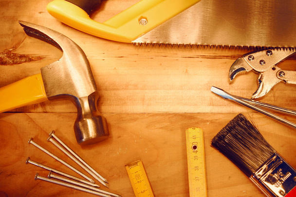 Různé pracovní nástroje na dřevo - Fotografie, Obrázek
