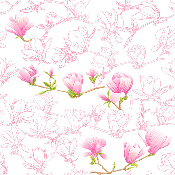 ピンクのモクレンの花とのシームレスなパターン。ベクトル図. - ベクター画像