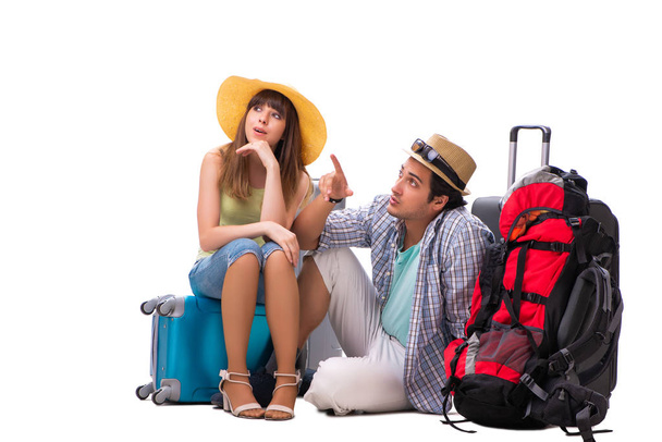 Young family preparing for vacation travel on white - Photo, Image