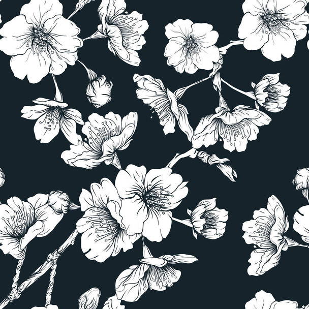 Patrón sin costuras, fondo con flor de cerezo japonés sakura
 - Vector, imagen