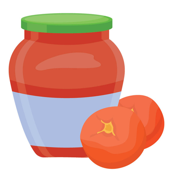 Tomates avec un pot hermétique montrant l'icône du ketchup
  - Vecteur, image