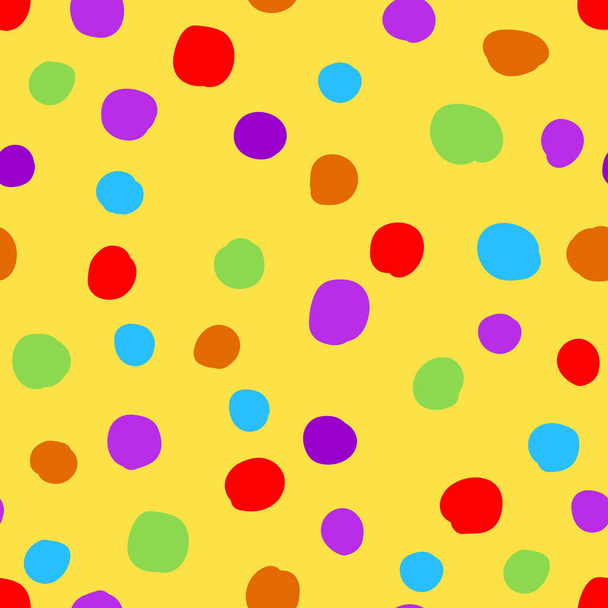 Schattig naadloze patroon met kleurrijke hand getrokken polka dots voor baby's, kinderen, kinderen, zuigelingen, mooie Krabbel op achtergrond sjabloonontwerp - Vector, afbeelding