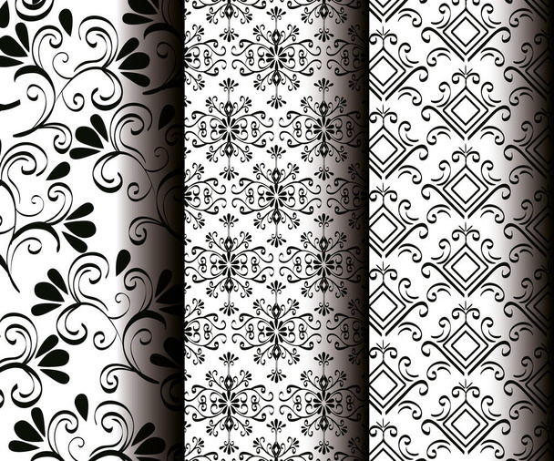 set victorian and floral monochrome backgrounds - Wektor, obraz