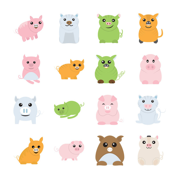 Cute pigs drawings icons - Wektor, obraz