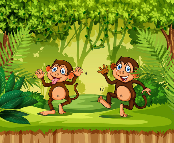 Scimmia giocosa nella giungla illustrazione
 - Vettoriali, immagini