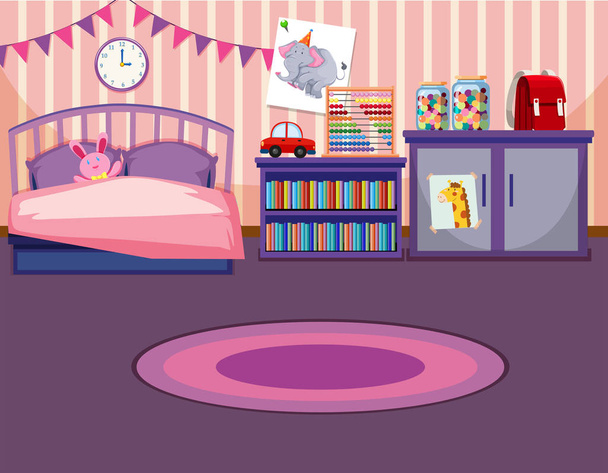Een meisje slaapkamer sjabloon illustratie - Vector, afbeelding