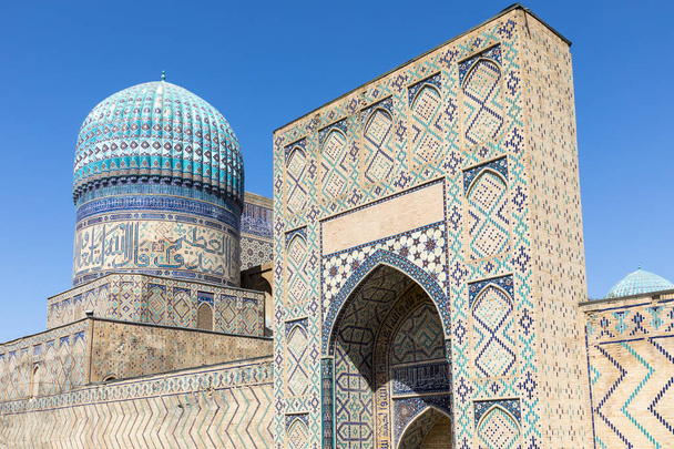Ayrıntı Bibi-geçerek (Bibi-Xonum) Camii, Semerkand, Özbekistan, mavi mozaik - Fotoğraf, Görsel