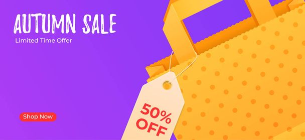 Autumn sale web banner with paper bag and shopping tag - Vecteur, image