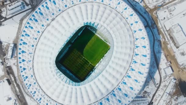 Top view of winter Football stadium in Volgograd - Footage, Video