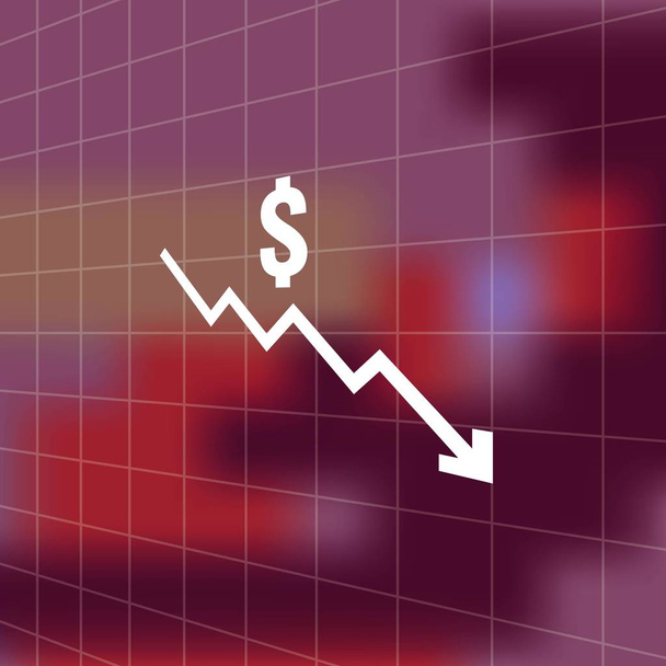 dollar money fall down icon symbol with blur background. arrow decrease economy stretching rising drop. Business lost crisis decrease. cost reduction bankrupt icon. vector illustration. - Vektor, obrázek