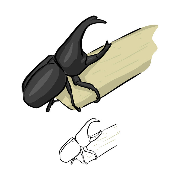  Żuki nosorożce na trzciny cukrowej wektor ilustracja szkic doodle ręcznie rysowane z czarne linie na białym tle - Wektor, obraz